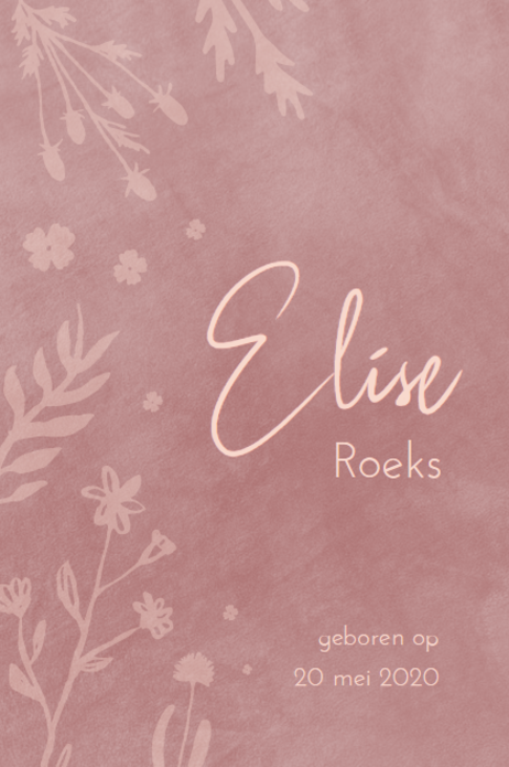 geboortekaartje roze met bloemetjes - Elise