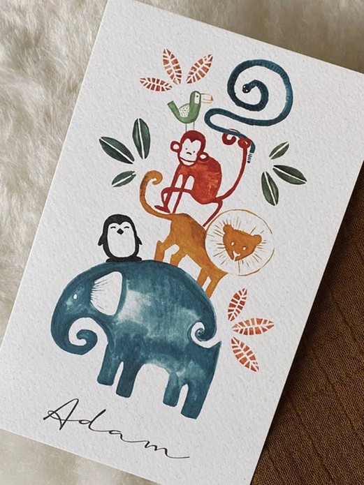 Adam dierenkaartje met gekleurde diertjes