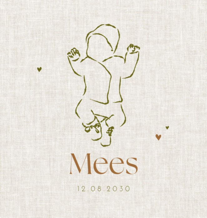 Geboortekaartje linnen lijntekening baby Mees