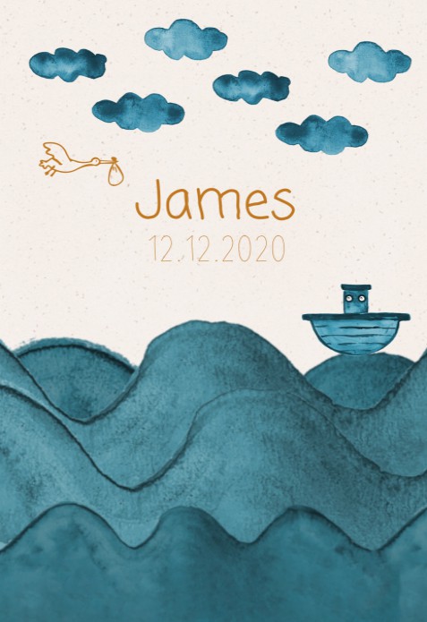 Geboortekaartje zee golven bootje - James