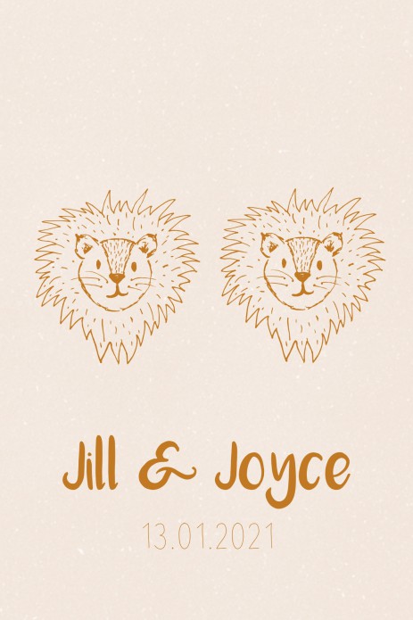 Geboortekaartje tweeling leeuwen - Jill en Joyce
