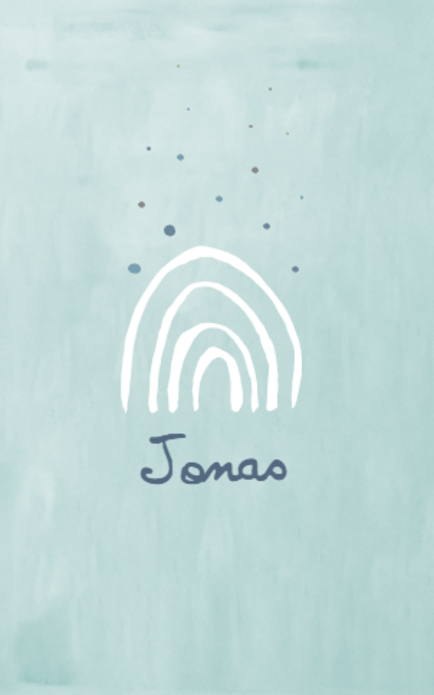 Geboortekaartje jongen regenboog wit op lichtblauw - Jonas