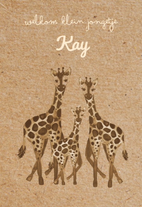 Geboortekaartje giraffe familie waterverf - Kay