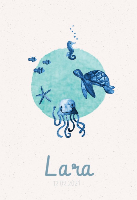 Geboortekaartje zeedieren blauw - Lara