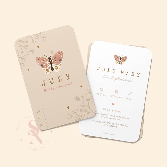 Lief geboortekaartje vlinder - July