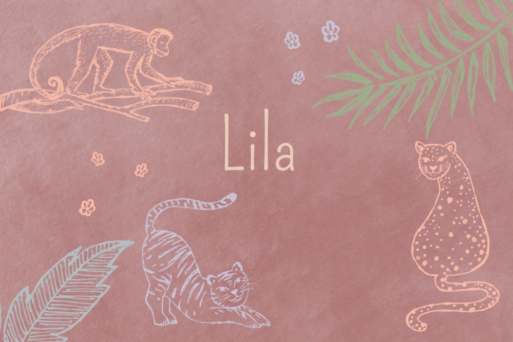 Geboortekaartje jungle roze velvet look - Lila