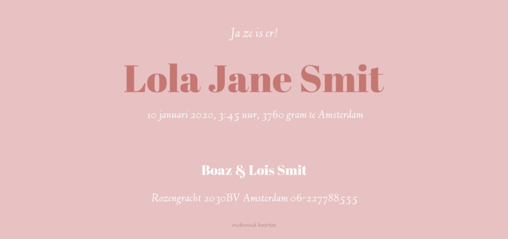 Geboortekaartje skyline Amsterdam - Lola