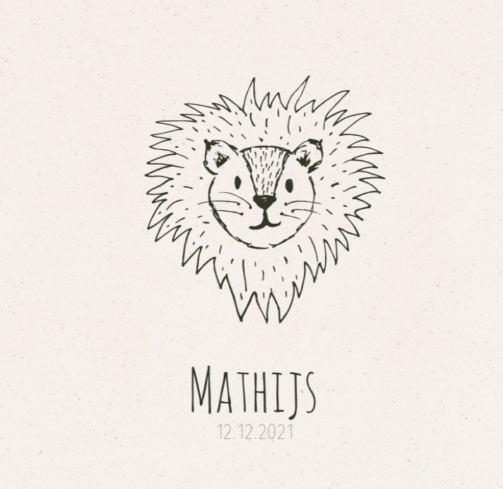 Geboortekaartje neutraal leeuw illustratie - Matthijs