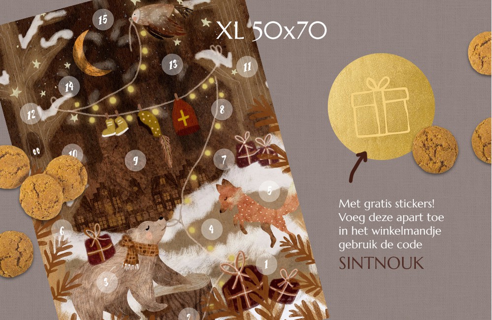 Sinterklaas aftelposter met gratis stickers